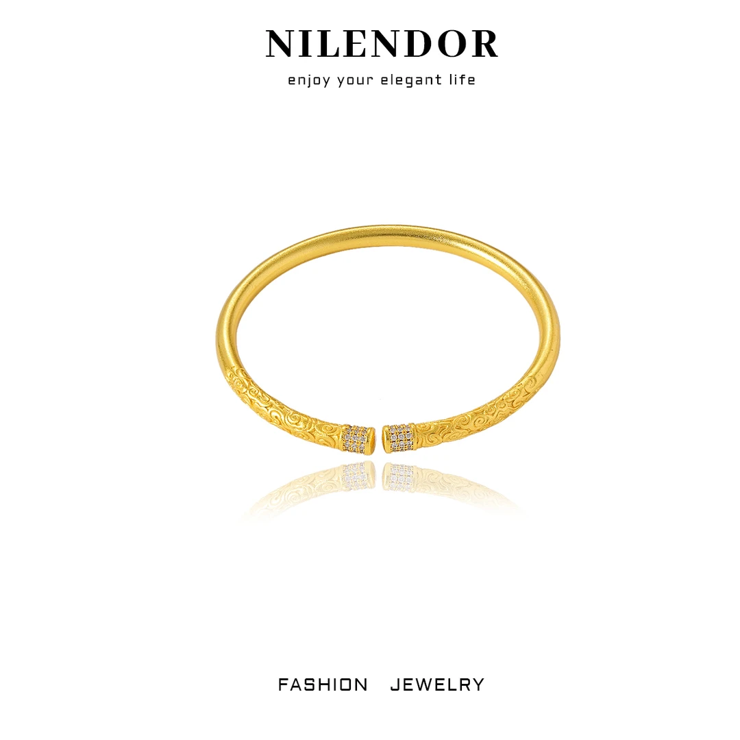 NILENDOR/昵兰 铜合金合成锆石手镯 SZ-04金箍棒镶钻祥云纹手镯