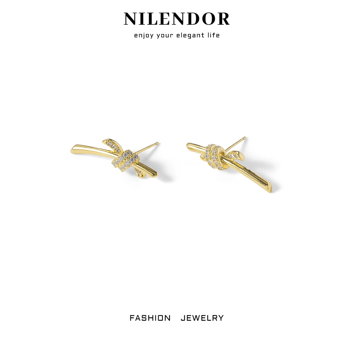 NILENDOR/昵兰 铜合金合成锆石耳饰 ES-607时尚气质百搭绳结耳钉