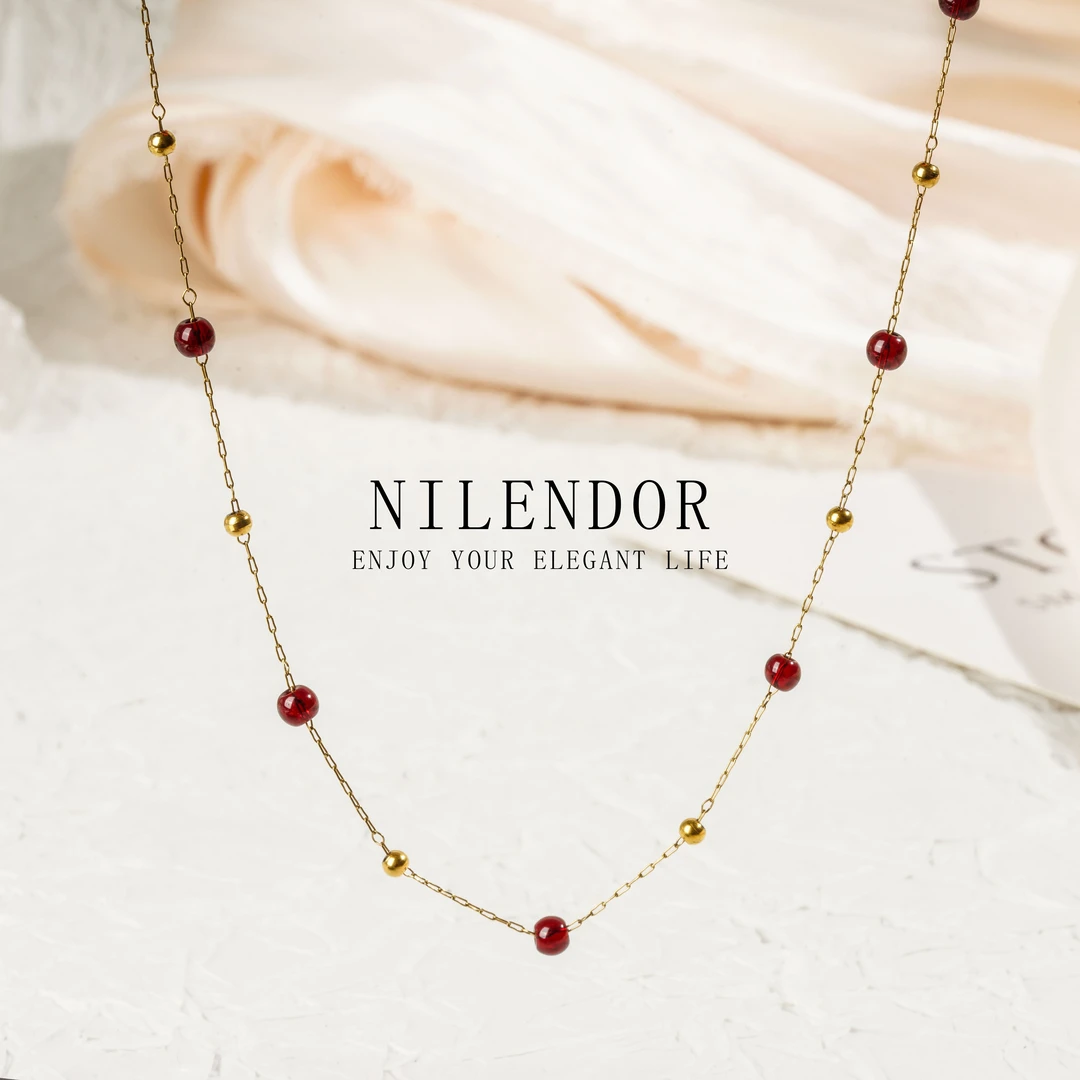 NILENDOR/昵兰 钛钢项链 XL-449简约时尚百搭红色串珠小众项链