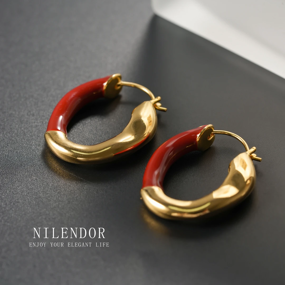 NILENDOR/昵兰 铜合金耳饰 ES-559法式复古小众时尚红色百搭耳扣