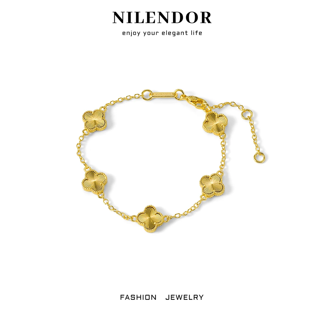NILENDOR/昵兰 铜合金手链 SL-253时尚百搭镭射金色四叶花手链