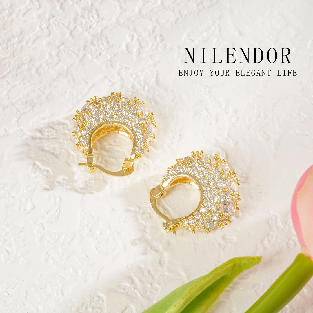 NILENDOR/昵兰 铜合金合成锆石耳饰 ES-600时尚气质满镶包包耳扣