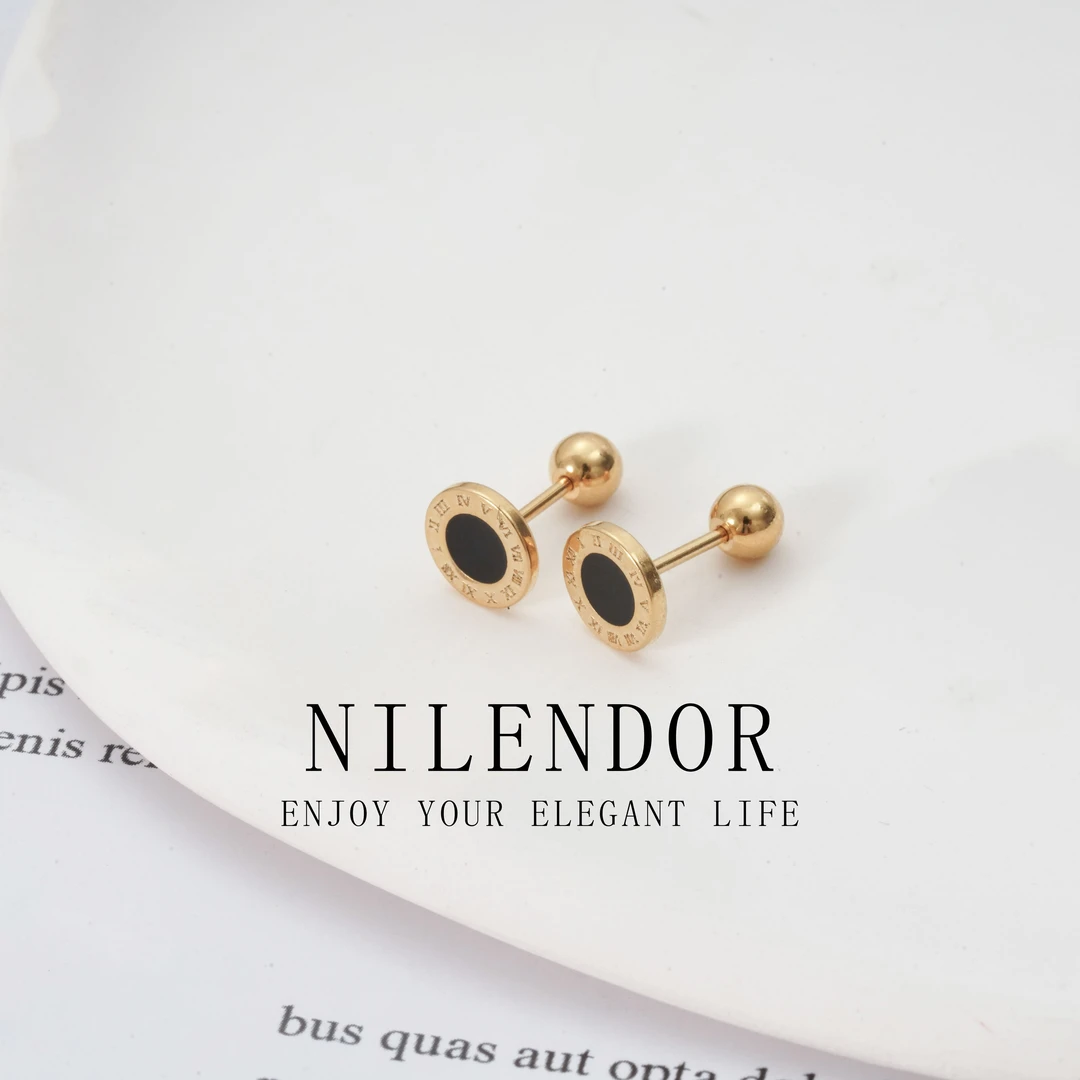 NILENDOR/昵兰 铜合金耳饰 ES-08简约百搭罗马数字圆环钛钢耳钉