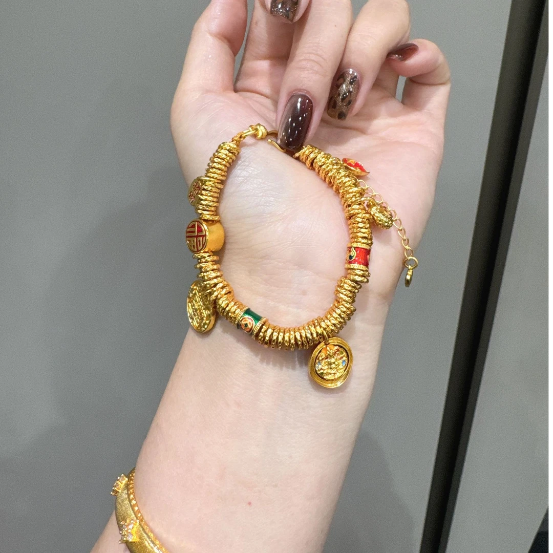 NILENDOR/昵兰SL-211古法烧蓝黄财神小胖福盘缠手链