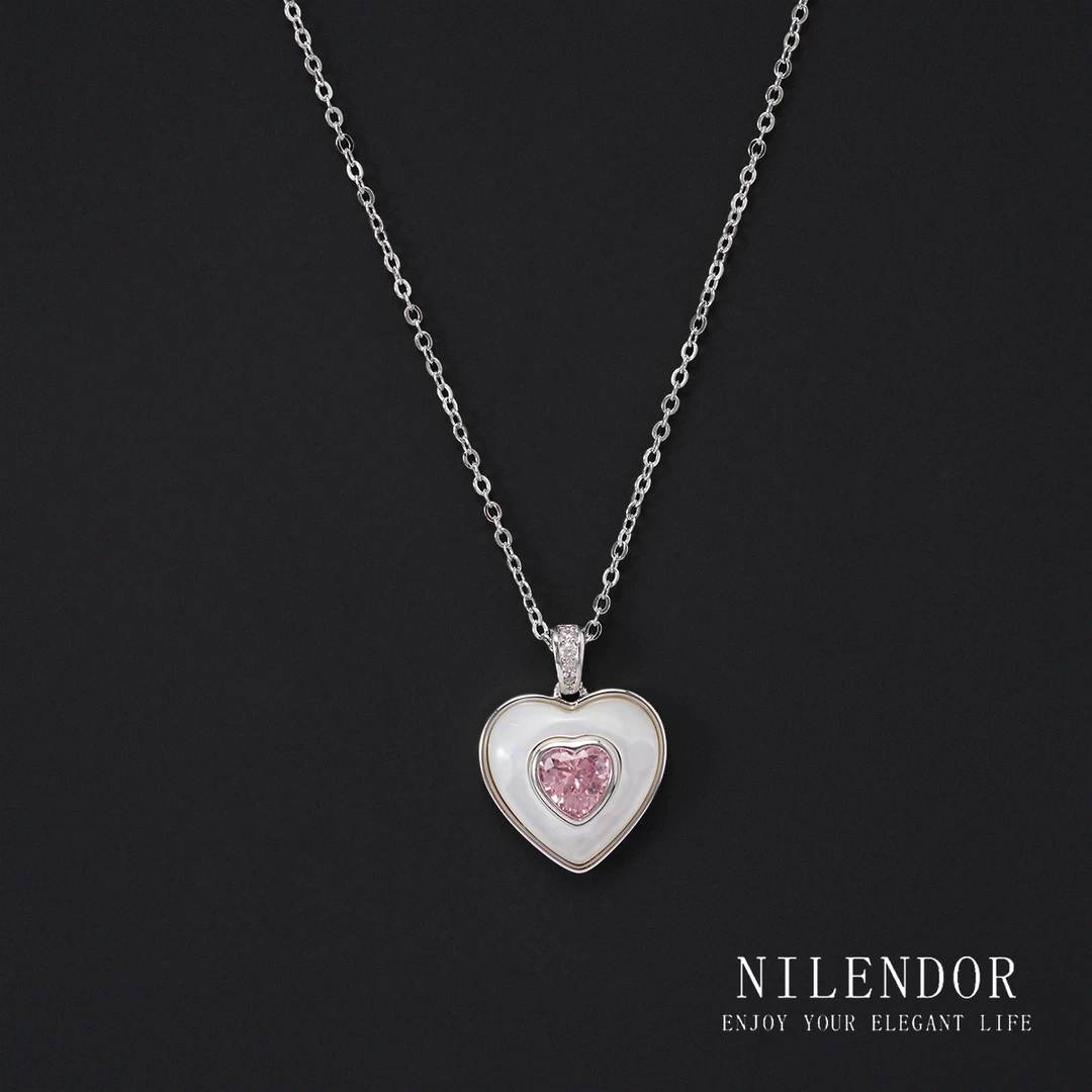 NILENDOR/昵兰 铜合金合成锆石项链 XL-19气质百搭甜美风爱心项链