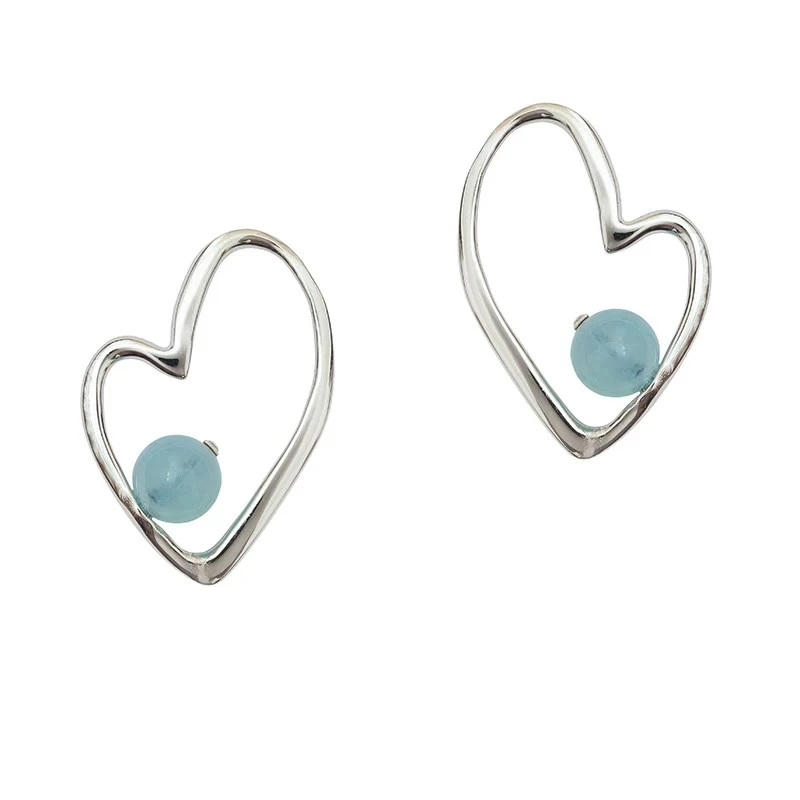 NILENDOR/昵兰 925银耳饰 A23简约小众设计感蓝色爱心不对称耳钉