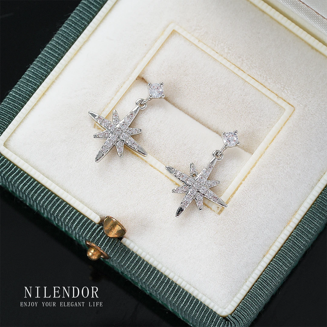 铜合金合成锆石耳饰 ES-162精致轻奢八芒星耳钉