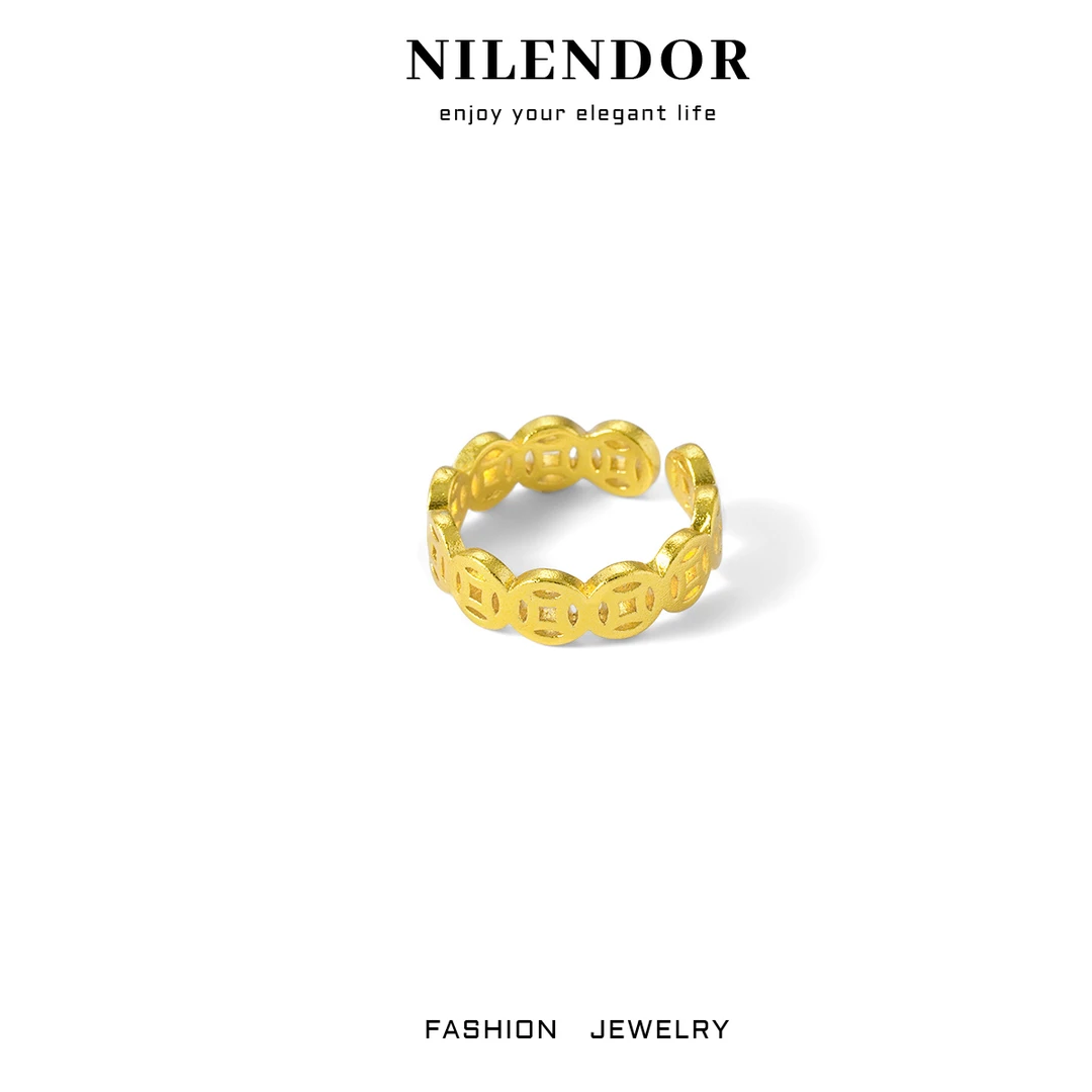 NILENDOR/昵兰 铜合金戒指 D-125时尚百搭古法铜钱开口轻奢戒指