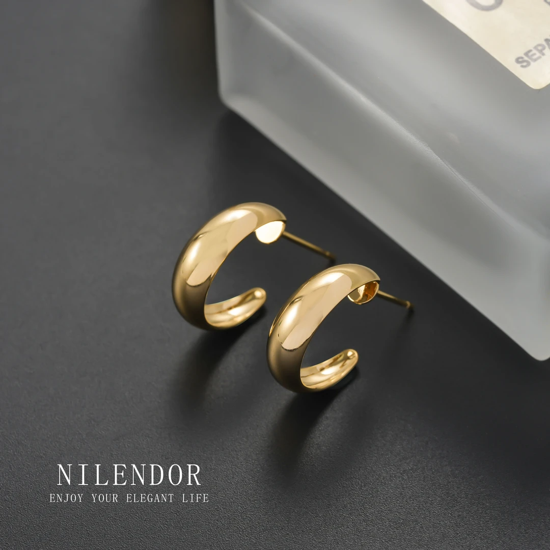 NILENDOR/昵兰 铜合金耳饰 ES-28简约时尚小众C型素圈百搭耳环