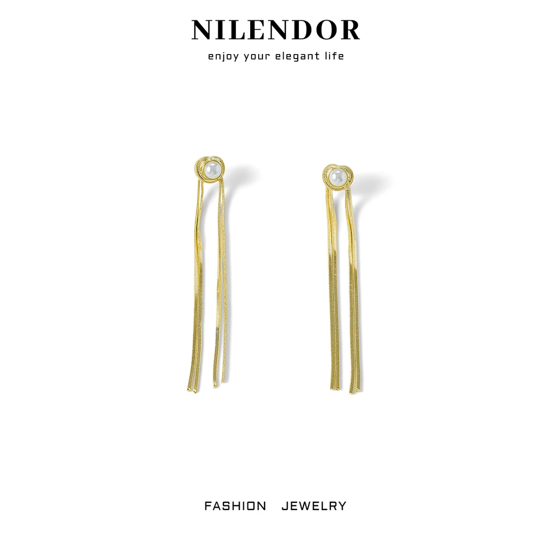 铜合金耳饰 ES-280时尚气质珠珠长款流苏百搭耳钉