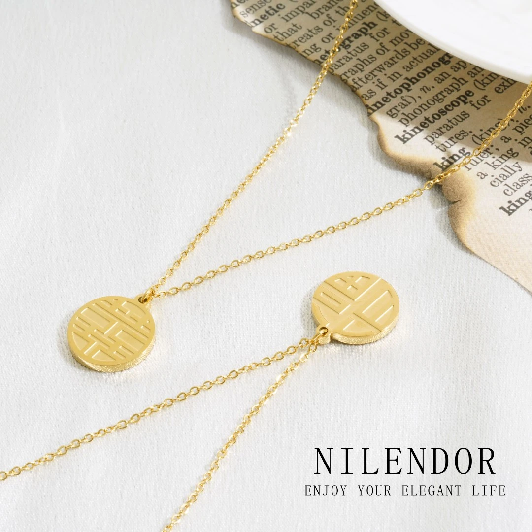 NILENDOR/昵兰XL-16时尚百搭国风潮流福字双面钛钢项链