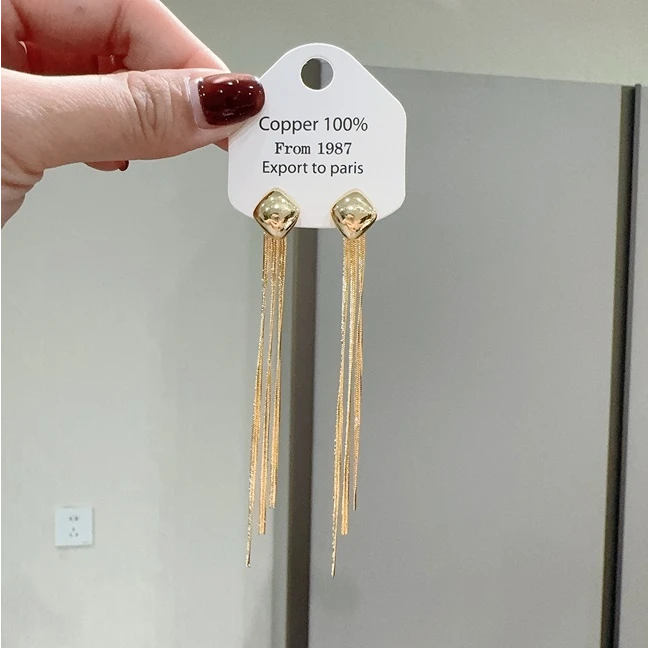 NILENDOR/昵兰 铜合金耳饰 ES-628简约时尚几何长款流苏百搭耳环