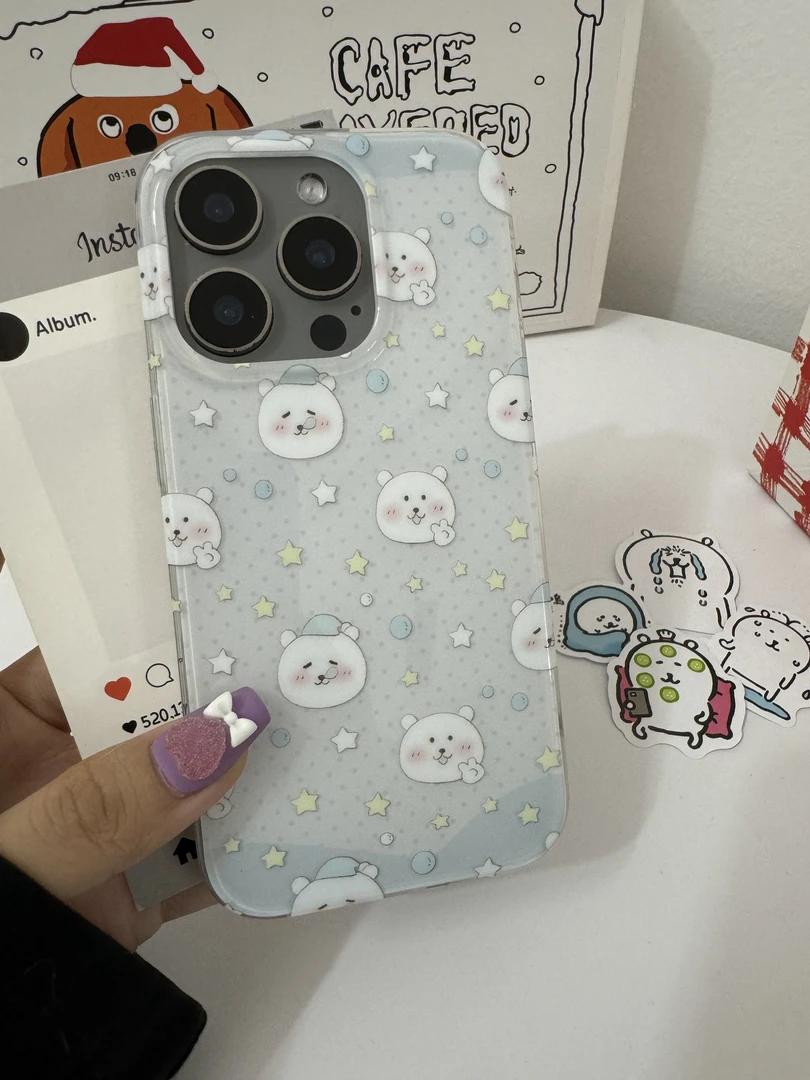 满屏星星小熊iphone16pro手机壳双层适用苹果14/15全包亚克力