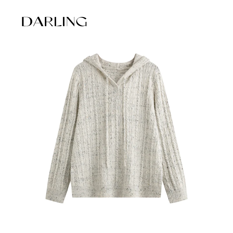 大琳Darling2024冬 慵懒风连帽纹理感毛衣宽松显瘦针织衫上衣女