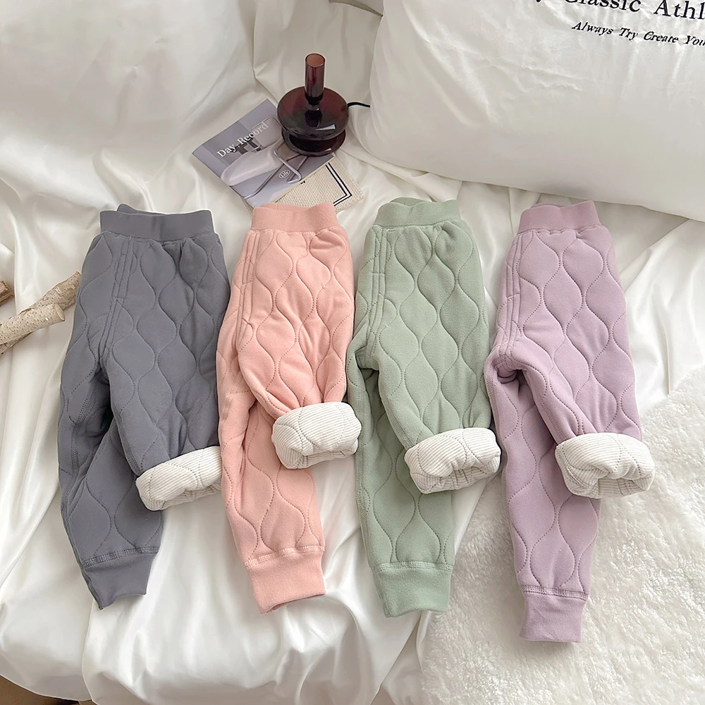 【蚕丝羊毛加厚棉裤校服神器】儿童保暖裤子秋冬三层夹棉裤内穿打底
