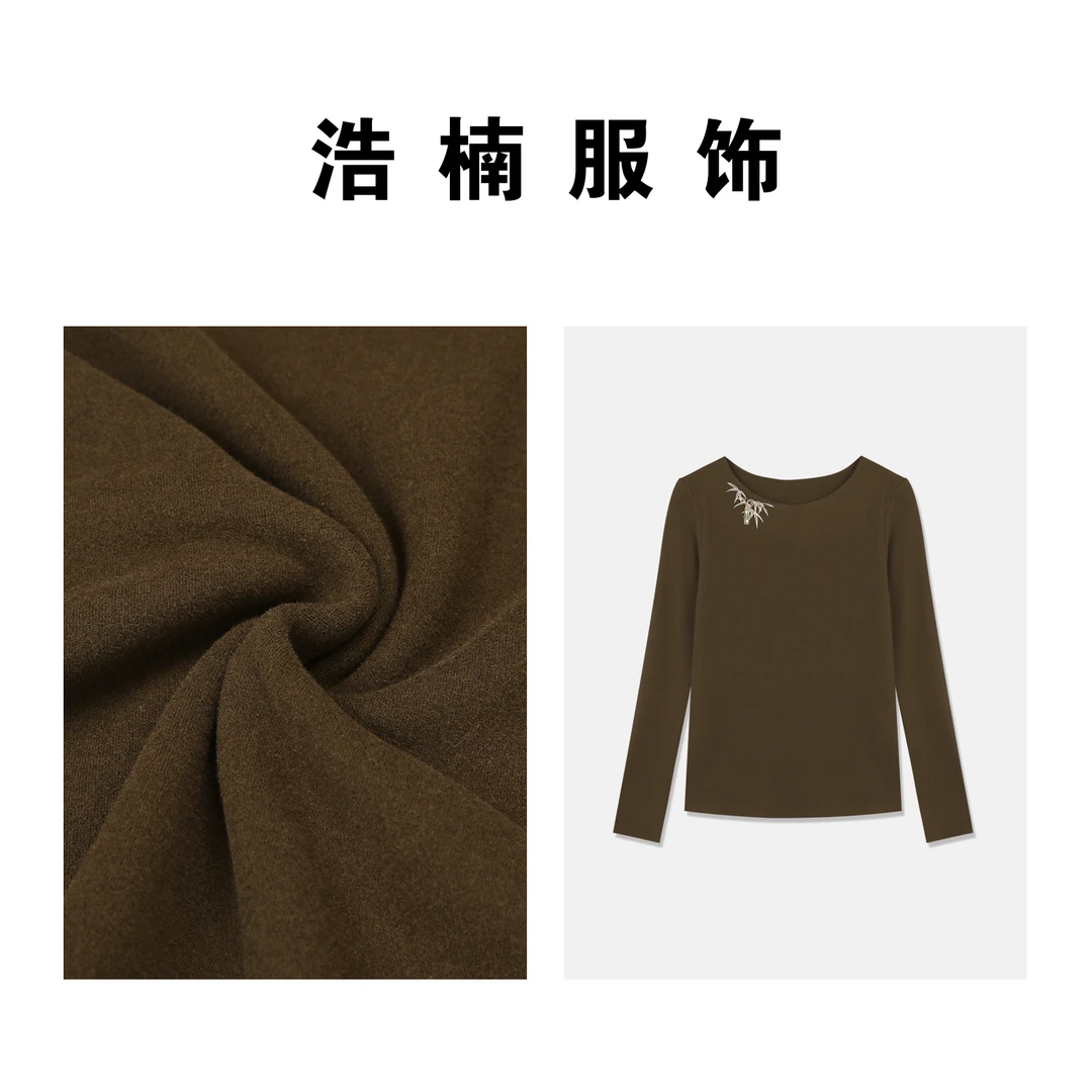 【竹映】新中式国风时尚休闲磨毛圆领长袖打底百搭上衣 YY603 1.17