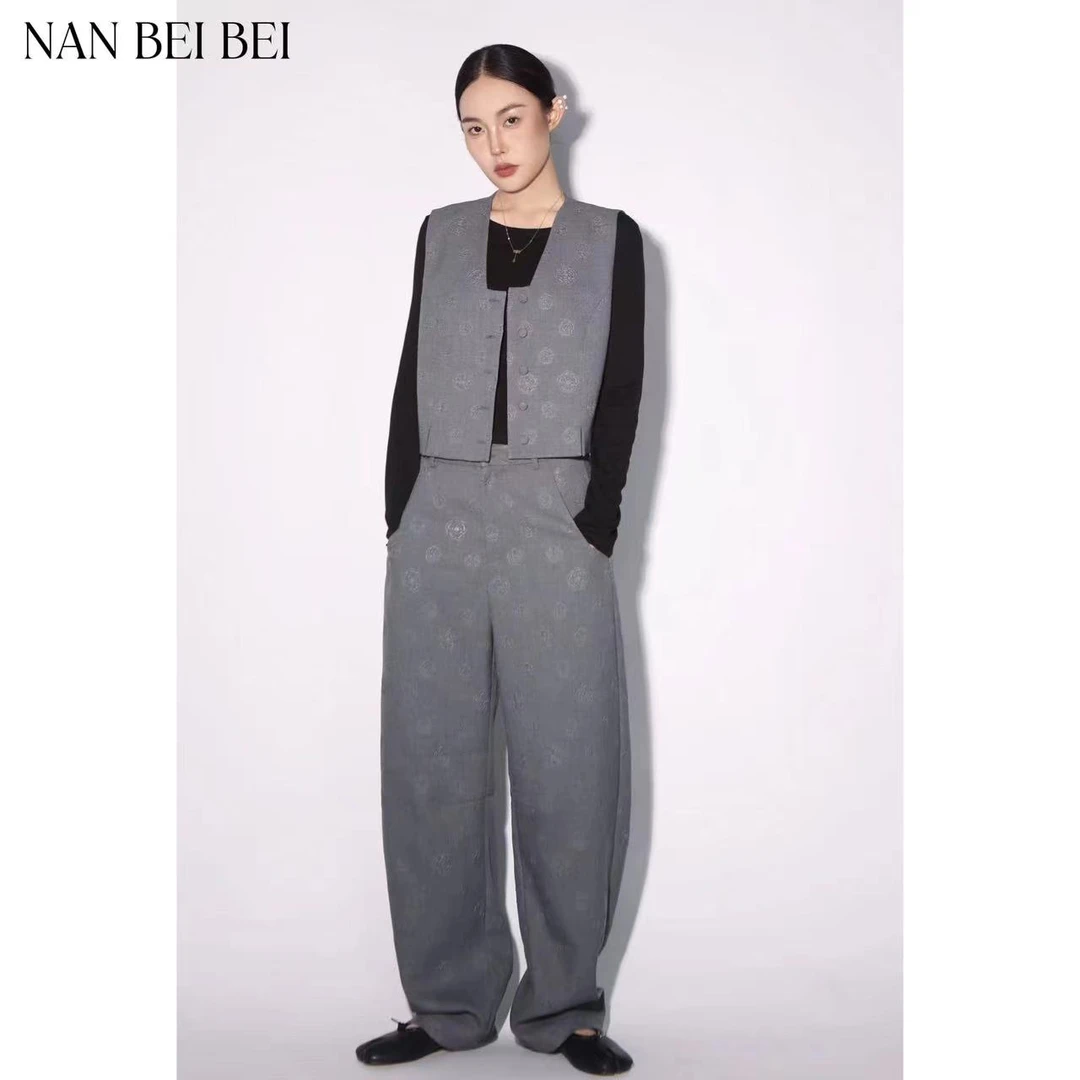 【南北贝】秋季上新山茶花压花时尚百搭时尚裤子B-H452