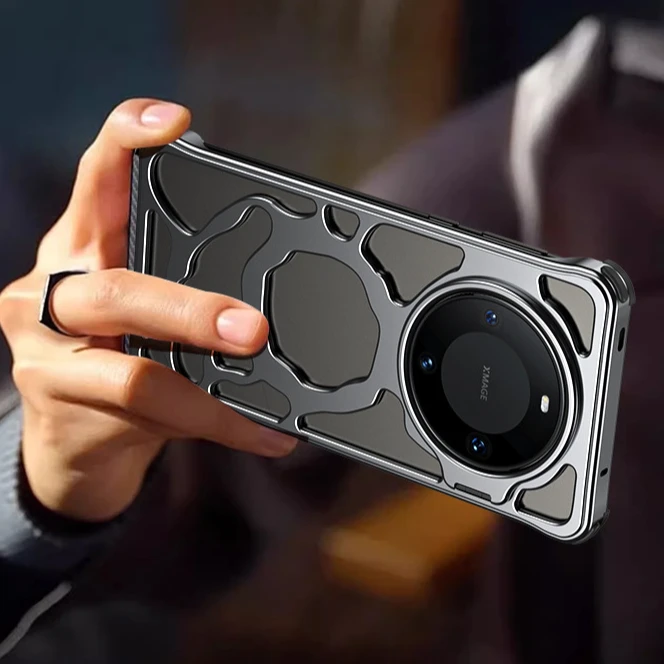 金属手机壳适用华为Mate60镜头隐形支架Pura70Pro散热磁吸保护套+