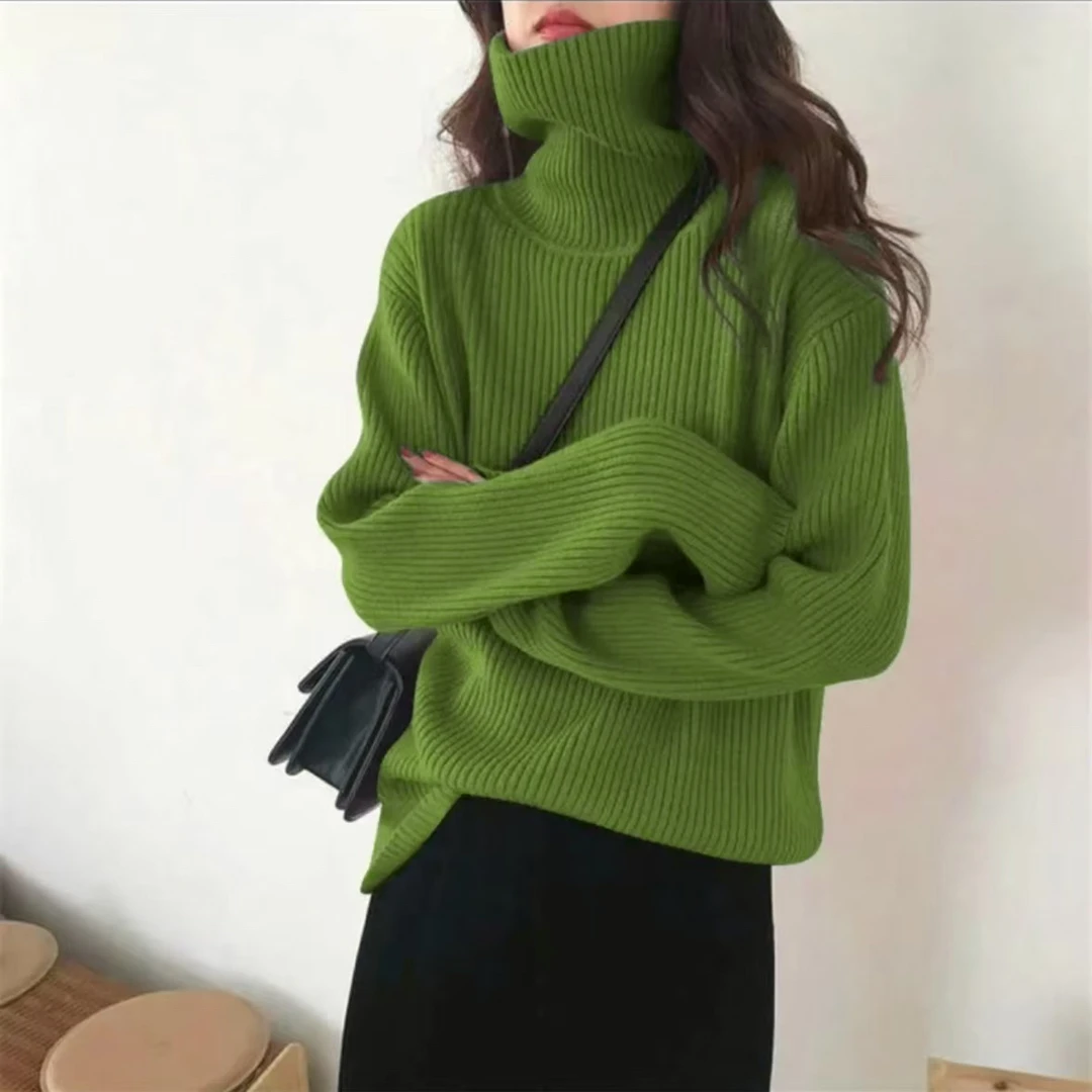 加厚款冬季高领毛衣女宽松慵懒风洋气坑条外穿内搭显瘦打底衫8003