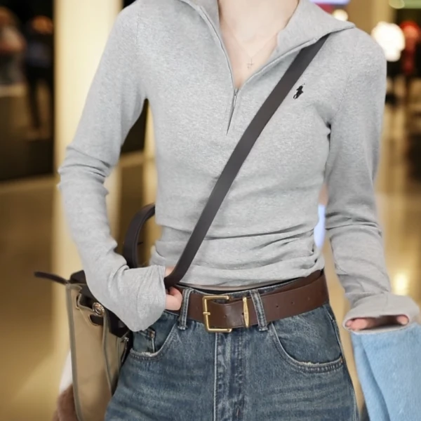 早秋简约显瘦复古连帽针织长袖T恤气质运动短款时尚休闲修身937