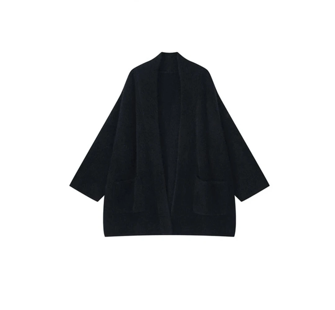 韩版慵懒风设计感大口袋外套秋冬极简宽松针织衫88882