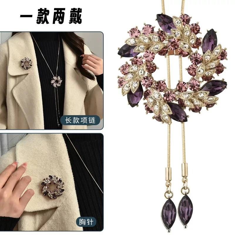 合金合成锆石项链 项链妈妈气质时尚百搭复古长款优雅两戴2186