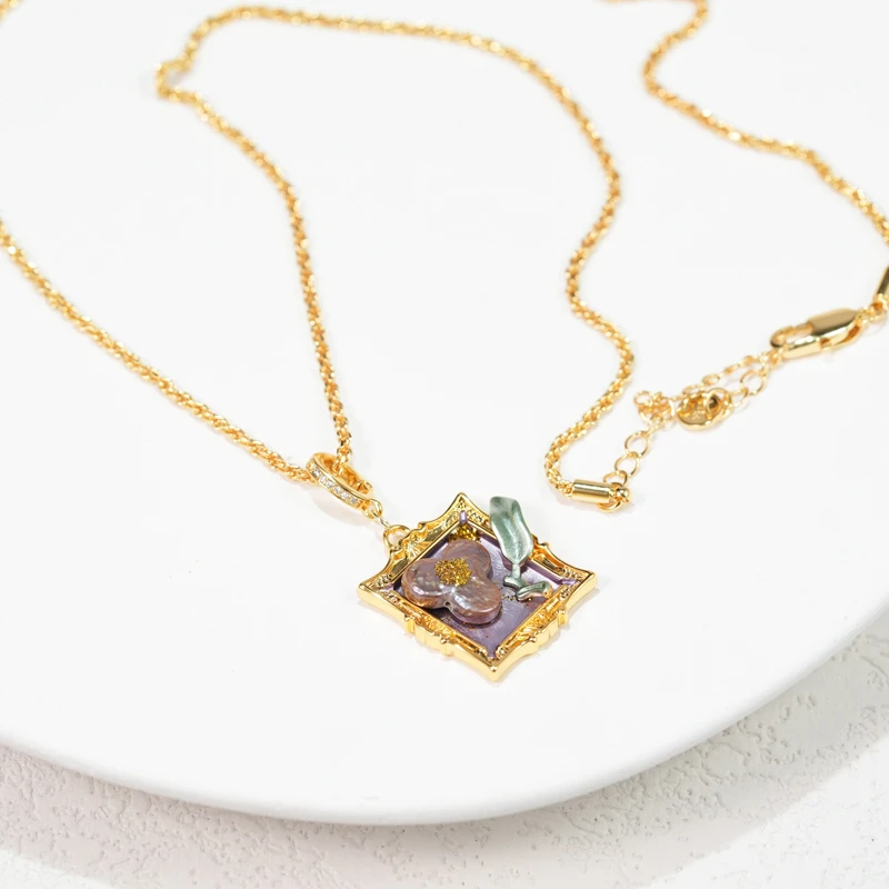 项链吊坠气质轻奢时尚小众简约彩色紫色项链-2039