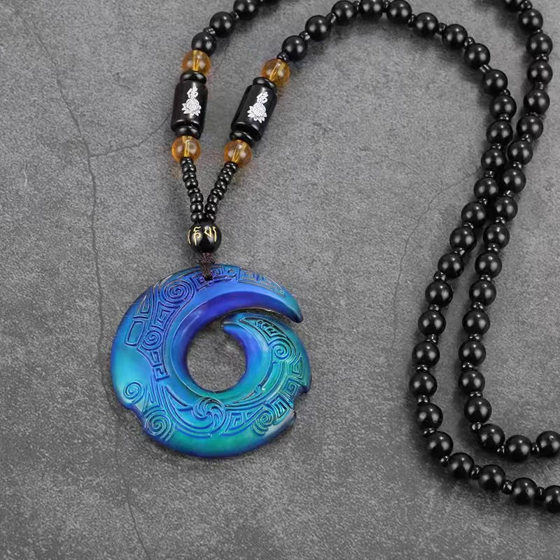 非金属玻璃项链 玻璃长款百搭复古女士项链链子配饰蓝色饰品-2175