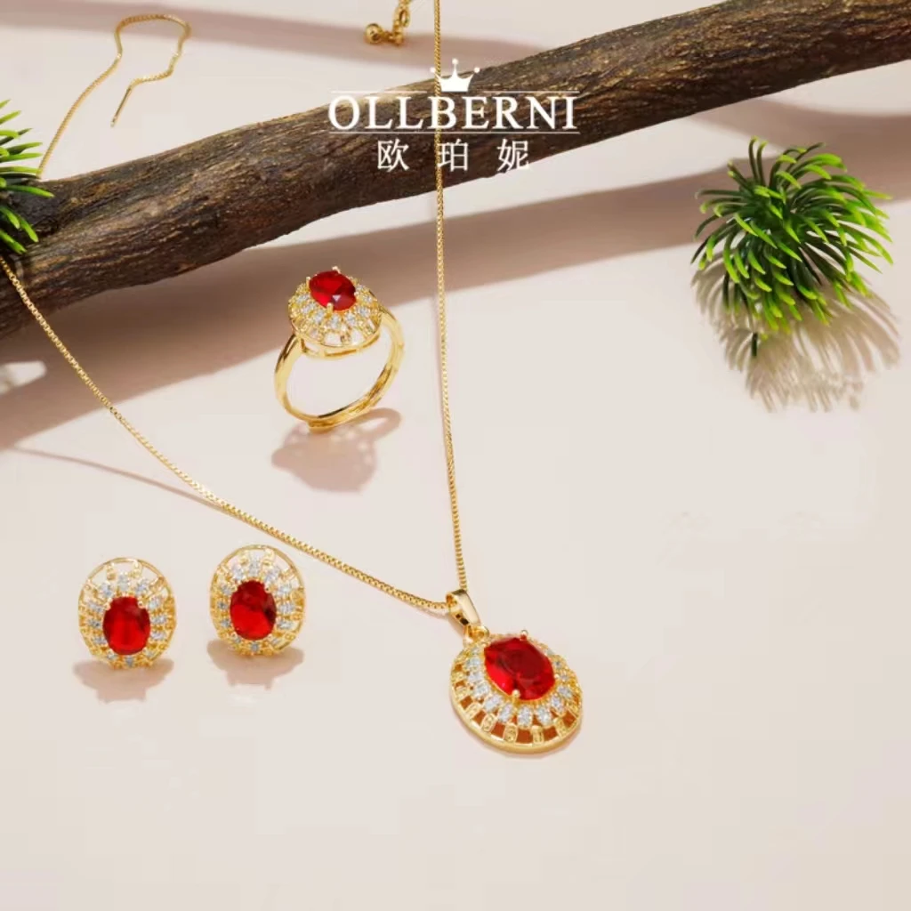 铜合金耳饰 气质轻奢时尚百搭复古镶嵌素款设计师耳饰套装-5661