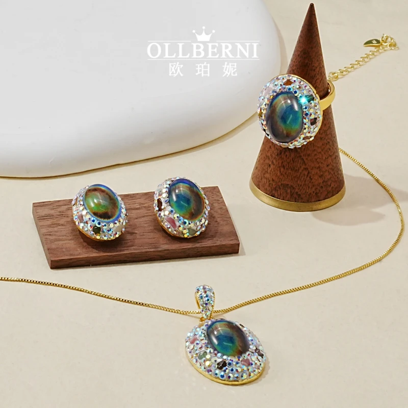 OLLBERNI/欧珀妮 铜合金耳饰 时尚轻奢彩色三件套耳饰女-5416