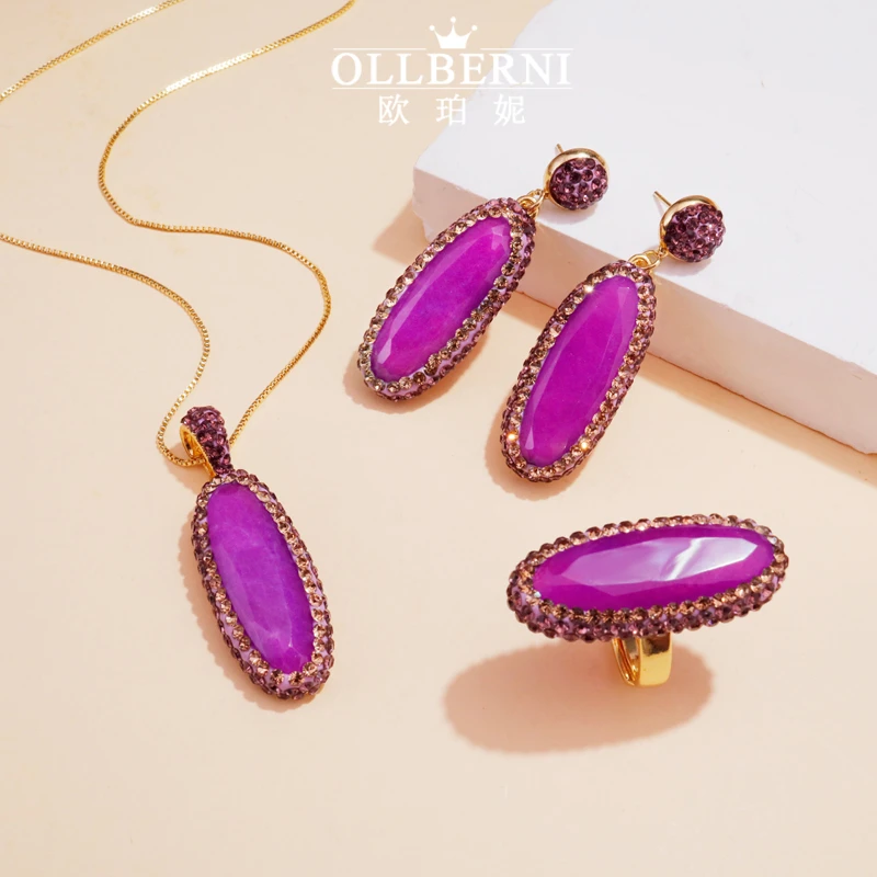 铜合金耳饰 气质轻奢时尚紫色中古精美优雅素款耳环三件套-5066