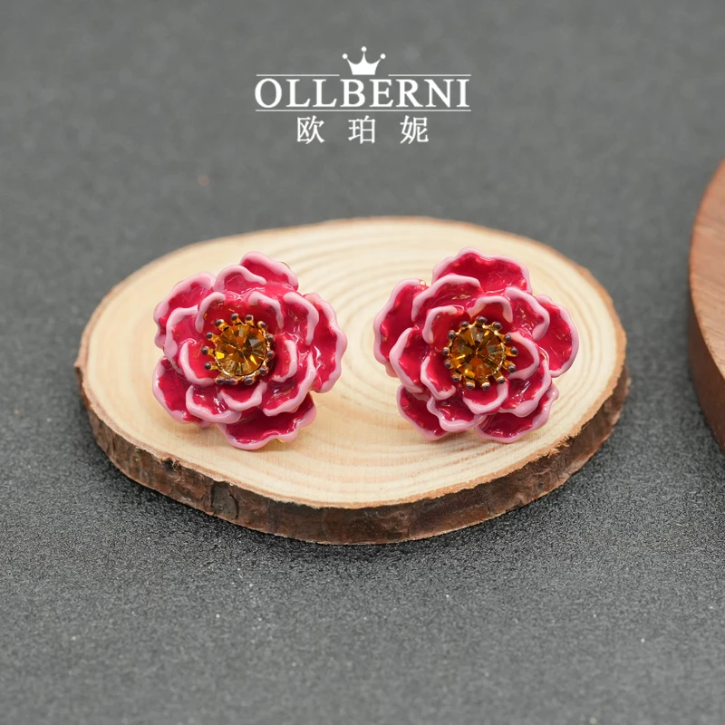 铜合金合成锆石耳饰 女款气质时尚复古编织红色镶嵌民族风-5787