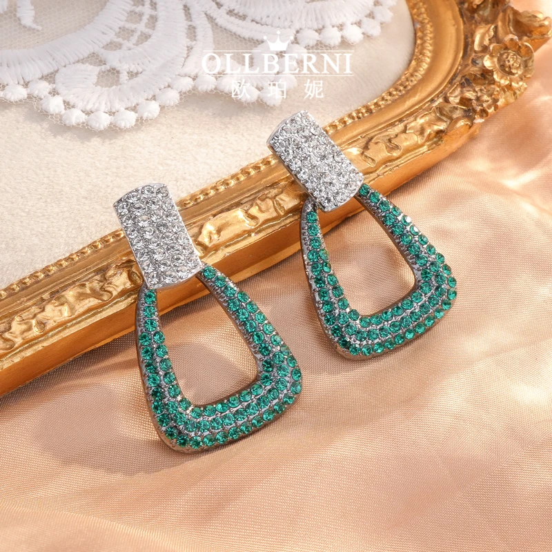 铜合金合成锆石耳饰 时尚手工气质轻奢复古欧美设计师耳环-5255