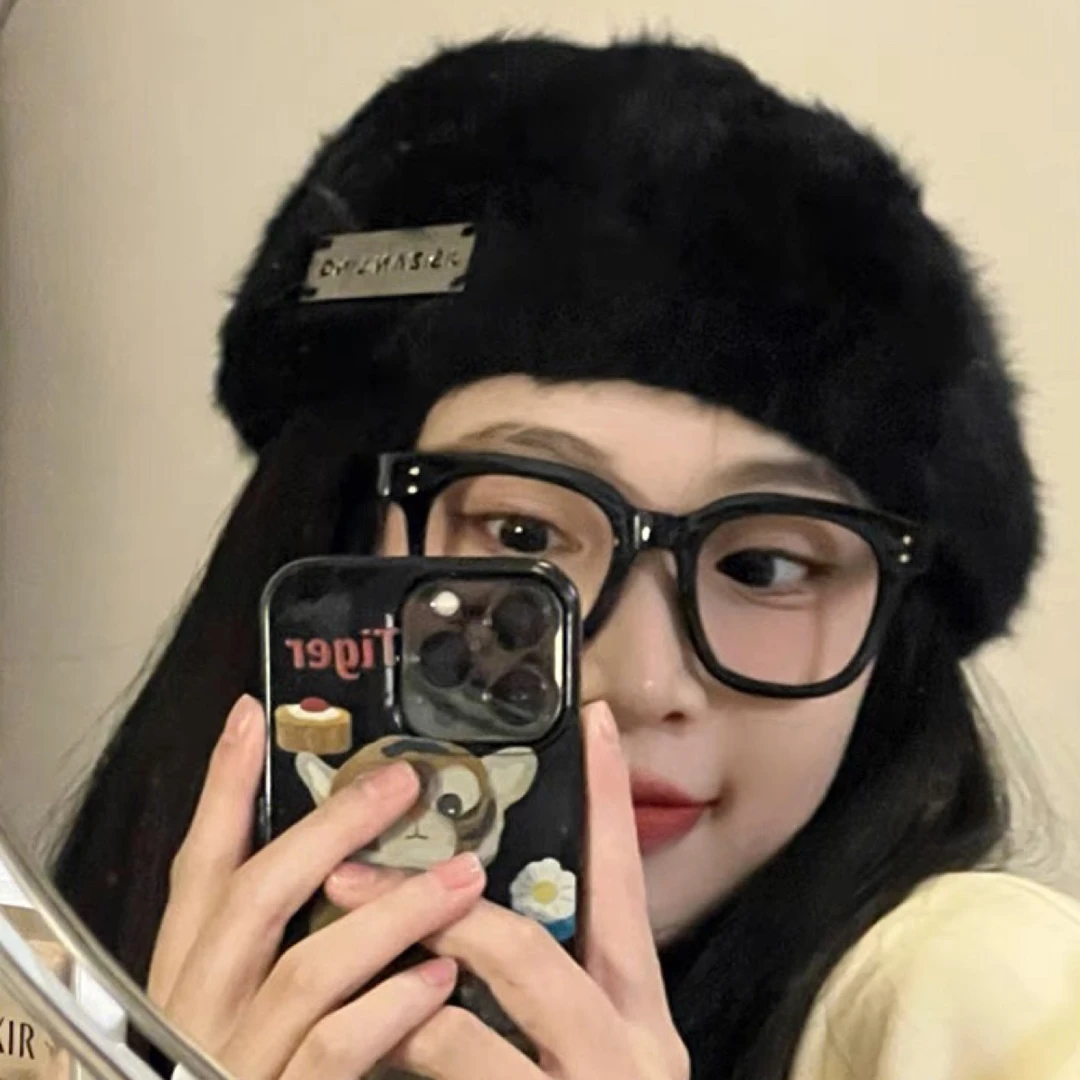 韩版毛毛贝雷帽女秋冬保暖时尚气质前进帽百搭显脸小画家帽帽子