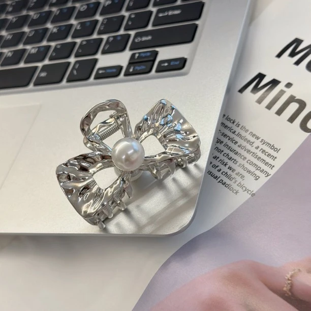 高级气质金属珠珠蝴蝶结抓夹发夹女鲨鱼夹温柔辣妹半扎头饰发饰