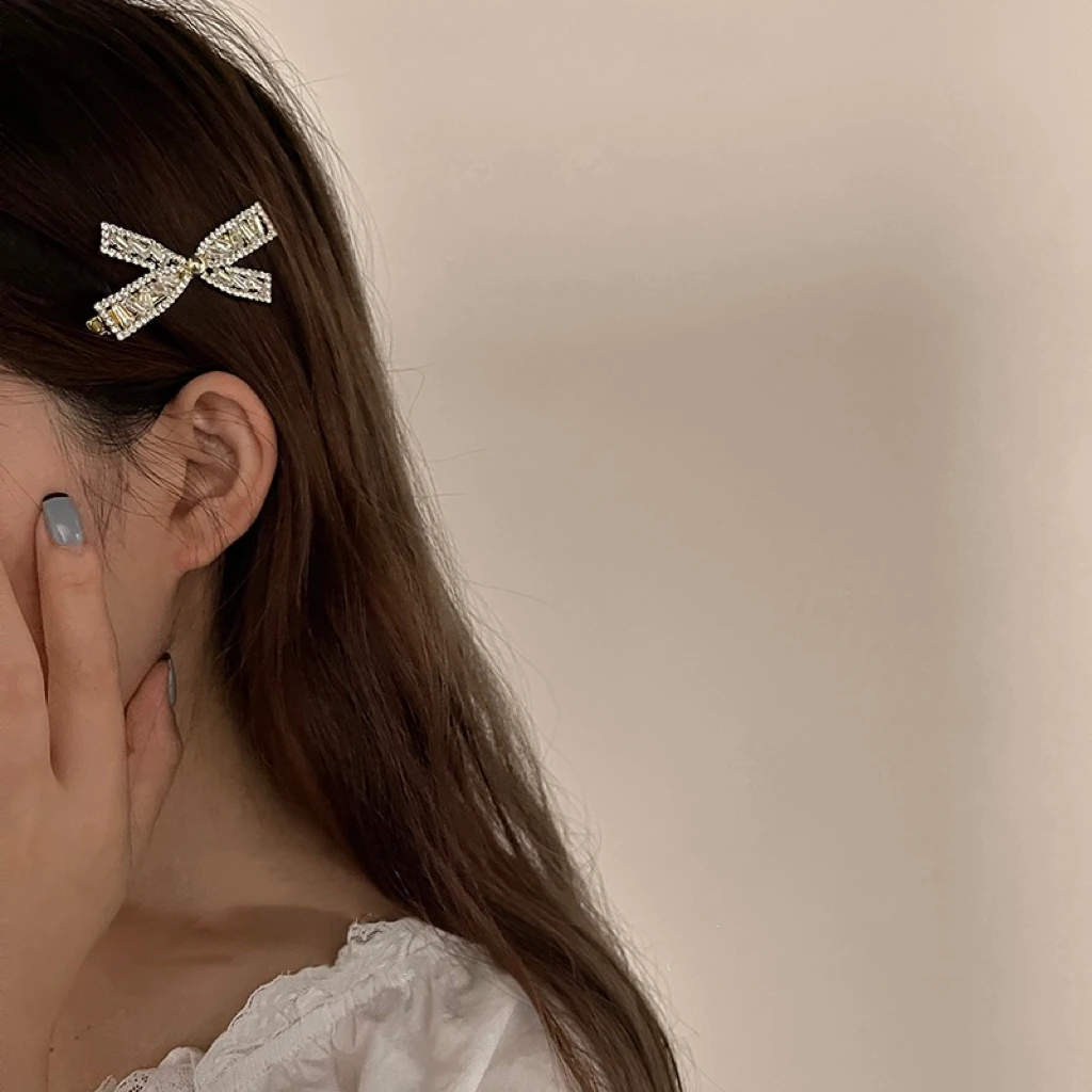 轻奢高级蝴蝶结发夹ins超闪仙女发卡侧边夹子复古网红头饰品