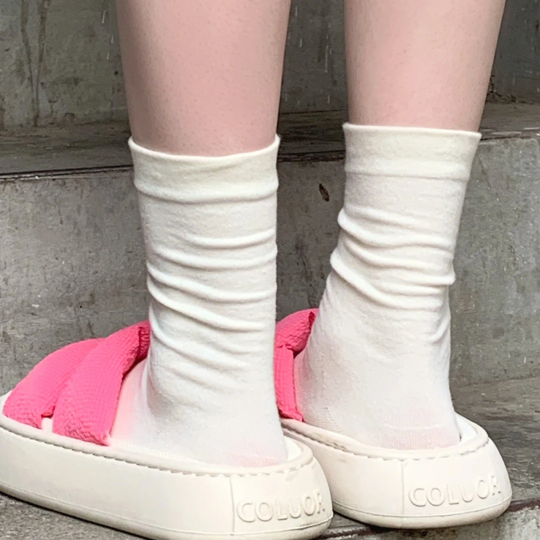 白色无骨堆堆袜子女中筒袜无骨袜日系春秋黑色秋冬长袜ins纯色