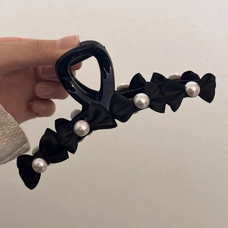 非金属布艺发饰 高级感小香风蝴蝶结大号抓夹发夹盘发鲨鱼夹头饰