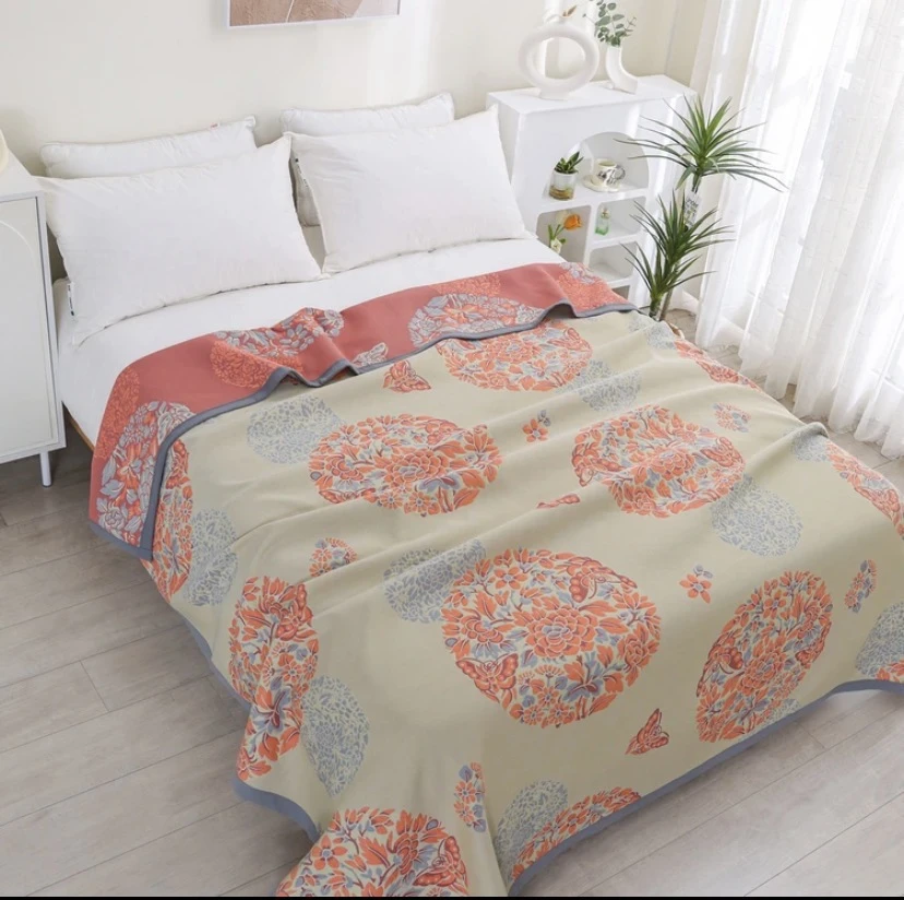 【蝶恋花】2.3*2.5米柔软亲肤精梳细纱透气双面可用棉布床盖