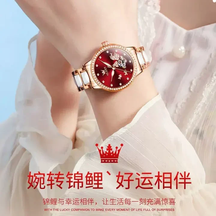 瑞士认证欧利时女士手表女款正品名牌轻奢气质镂空防水机械表陶瓷