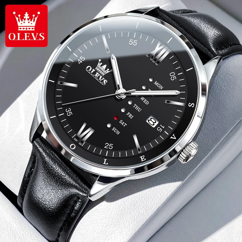 瑞士欧利时手表男款简约休闲舒适皮带表超薄双日历全自动进口机芯