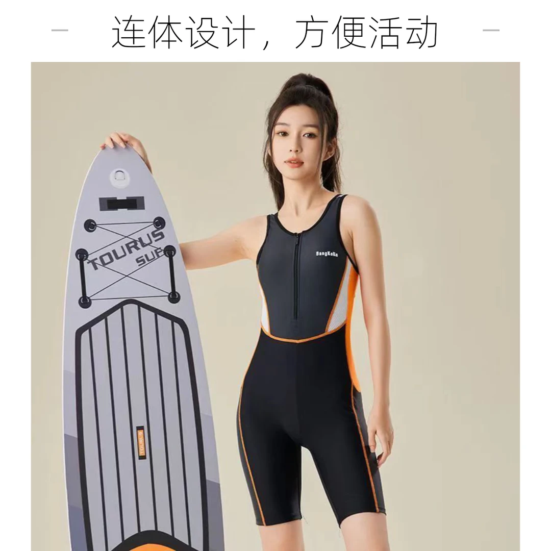 女款紧身连体五分裤专业竞速大码泳衣潜水服遮肉显瘦泡温泉游泳馆