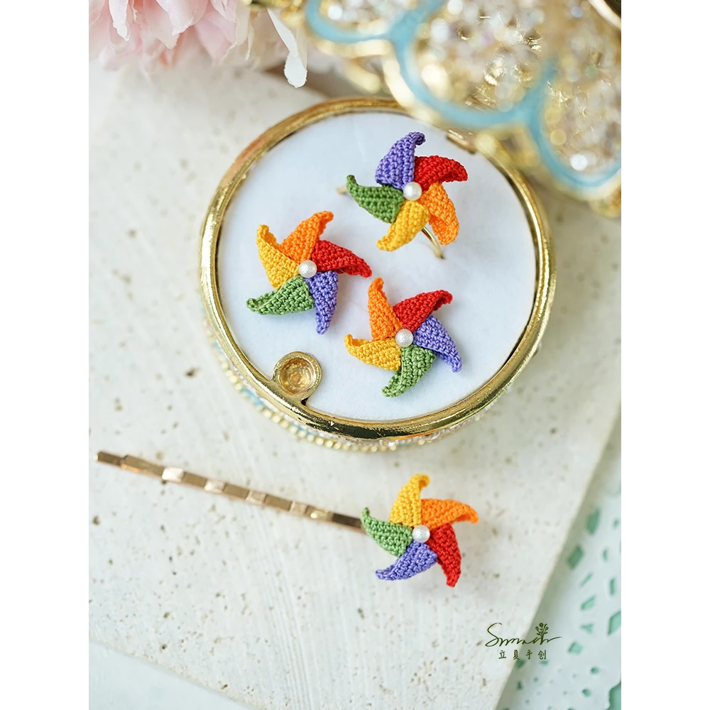 铜合金亚克力戒指 微钩旋转风车成品戒指耳环项链网红小众纯手工