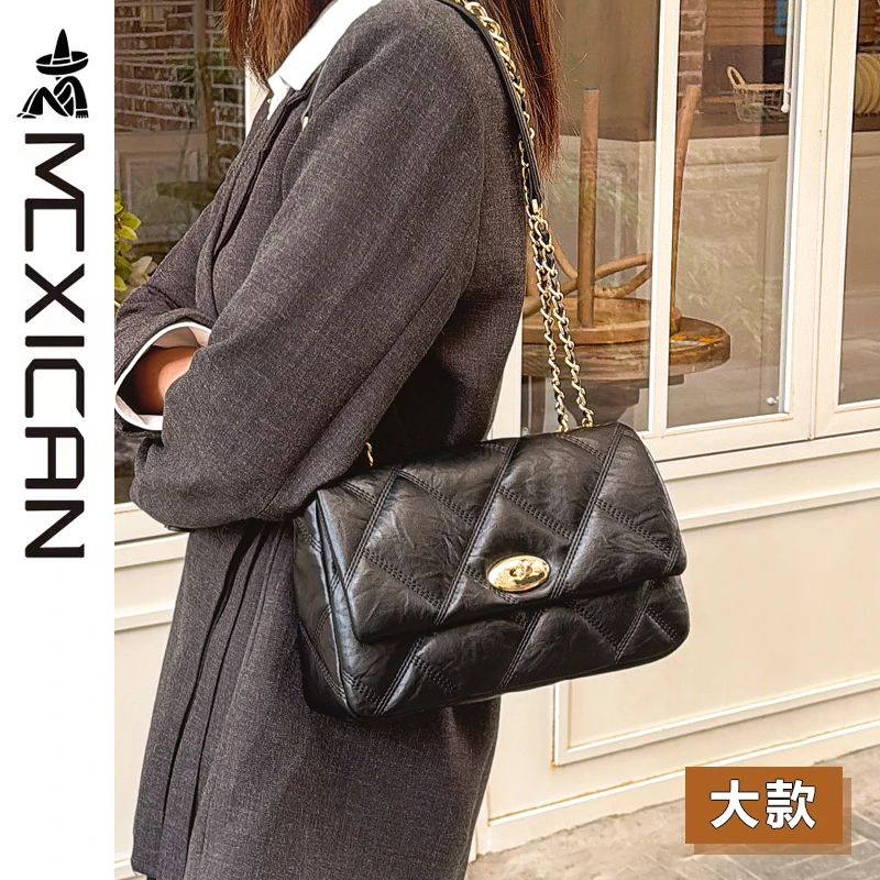 稻草人女包包流行高级感洋气女款斜挎包女2025新款菱格链条小方包