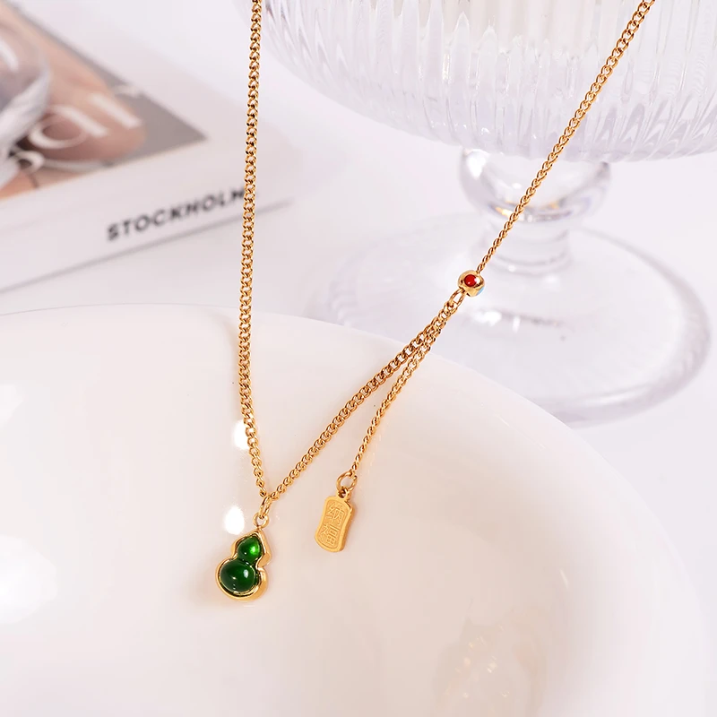 钛钢项链 复古轻奢葫芦项链女显贵气精致福禄吊坠锁骨链时尚饰品