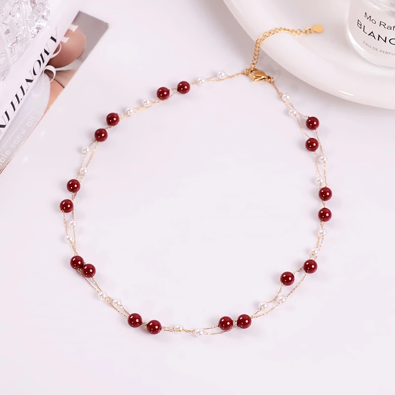 钛钢项链 安可拉红满天星项链女高级感轻奢锁骨链小众饰品不褪色