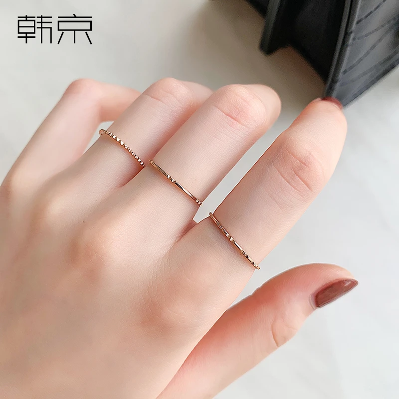 钛钢戒指 组合叠搭超细戒指女韩版时尚ins个性食指戒极简指环戒子