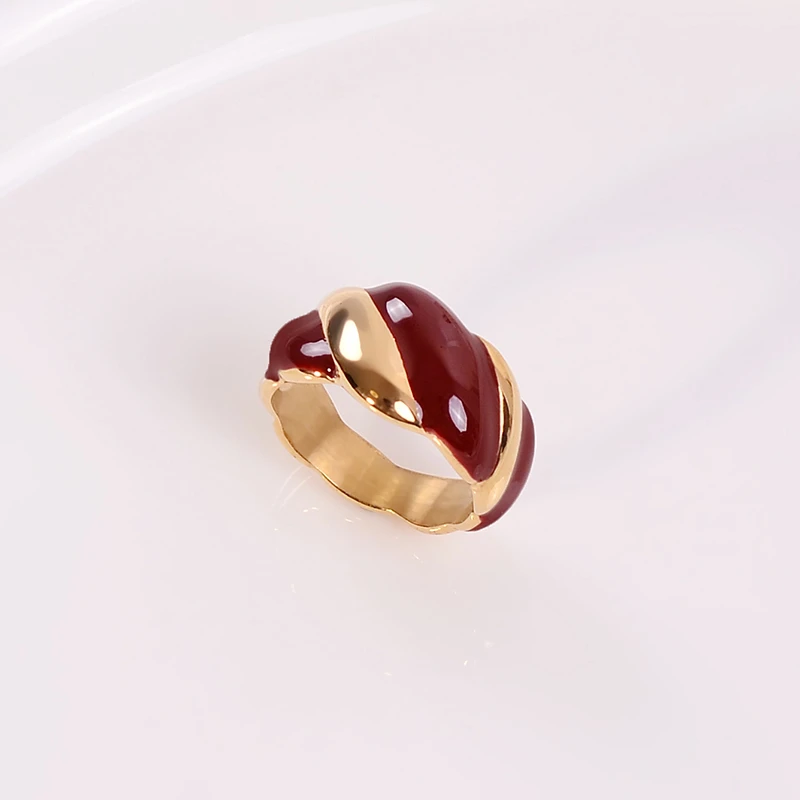 钛钢戒指 安可拉红滴釉戒指女小众设计复古轻奢气质高级感食指环