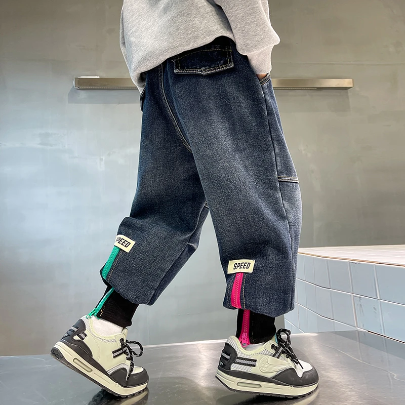 儿童牛仔裤男童休闲男孩中大童宽松帅气韩版秋季长裤