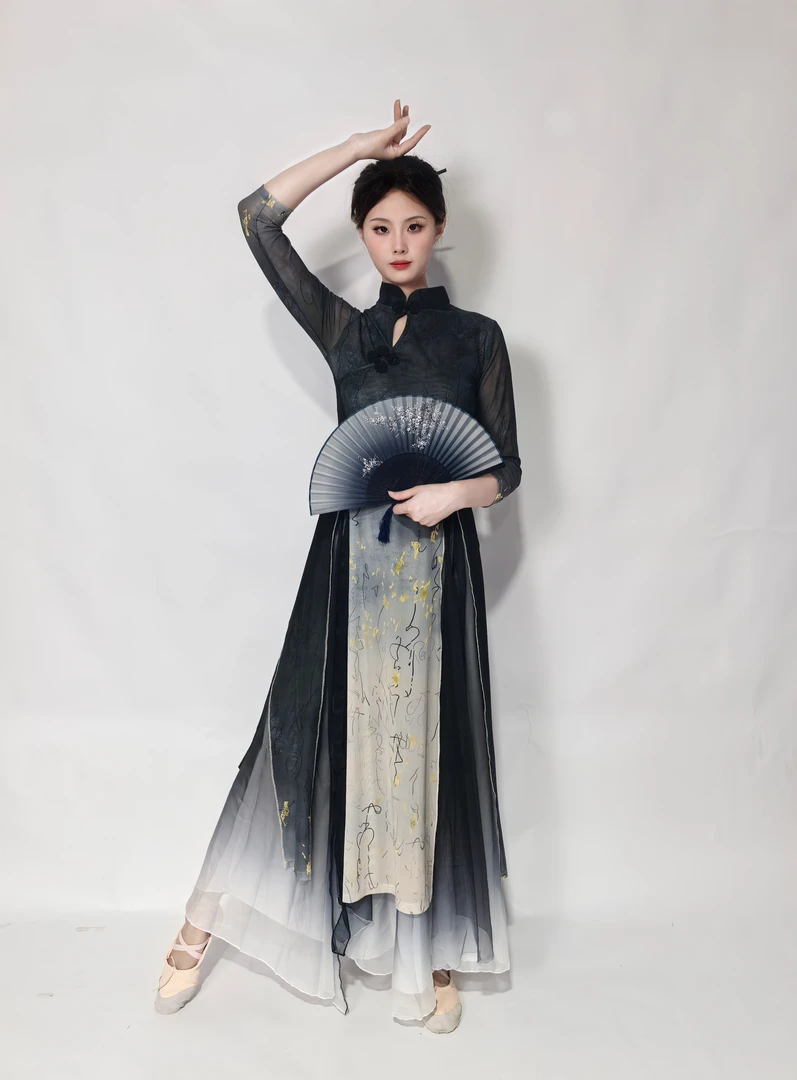 古典舞服古风舞蹈服书法表演渐变新中式旗袍纱衣练功艺考民族舞蹈